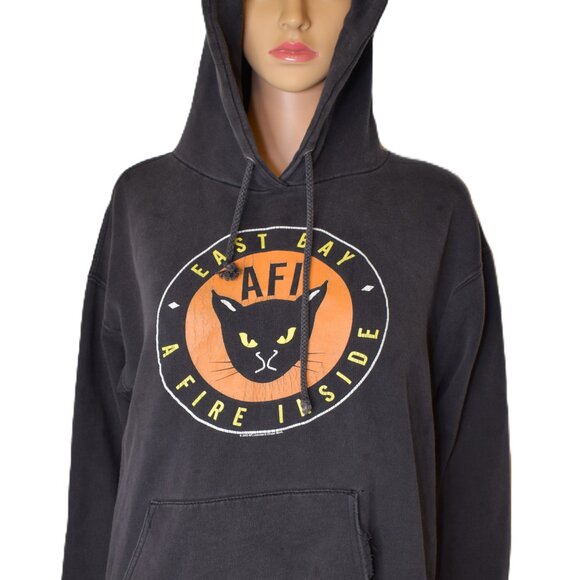 VTG AFI Band 2003 Black Cat Hoodie East Bay Hoodie Sz Small distressed - Picture 3 of 13